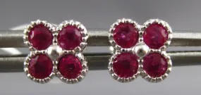 ESTATE .61CT AAA RUBY 18K WHITE GOLD 4 LEAF CLOVER FILIGREE FLOWER STUD EARRINGS