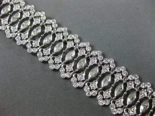 ESTATE 7.55CT ROUND & MARQUISE DIAMOND 18KT WHITE GOLD FILIGREE TENNIS BRACELET