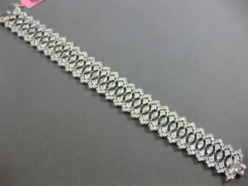 ESTATE 7.55CT ROUND & MARQUISE DIAMOND 18KT WHITE GOLD FILIGREE TENNIS BRACELET