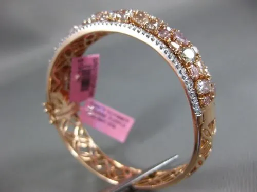 ESTATE LARGE 15.97CT MULTI COLOR DIAMOND 18K ROSE GOLD MULTI ROW BANGLE BRACELET