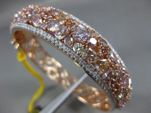 ESTATE LARGE 15.97CT MULTI COLOR DIAMOND 18K ROSE GOLD MULTI ROW BANGLE BRACELET