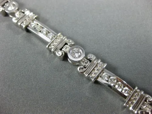 ESTATE WIDE 2.16CT DIAMOND 14K WHITE GOLD CHANNEL BEZEL FILIGREE TENNIS BRACELET