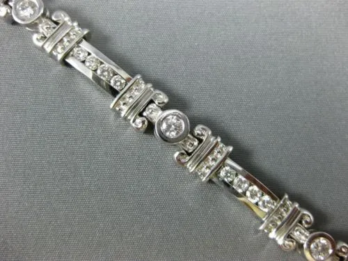 ESTATE WIDE 2.16CT DIAMOND 14K WHITE GOLD CHANNEL BEZEL FILIGREE TENNIS BRACELET