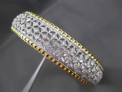 ESTATE WIDE 2.54CT DIAMOND 18K TWO TONE GOLD 3D FILIGREE BANGLE BRACELET E/F VVS