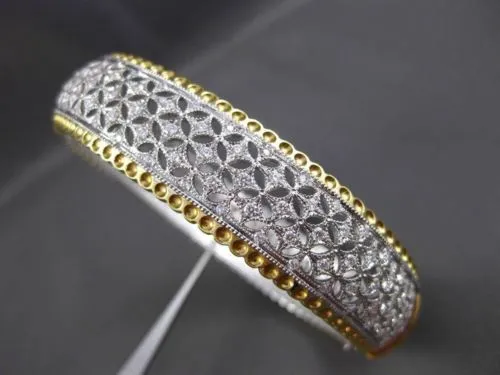 ESTATE WIDE 2.54CT DIAMOND 18K TWO TONE GOLD 3D FILIGREE BANGLE BRACELET E/F VVS