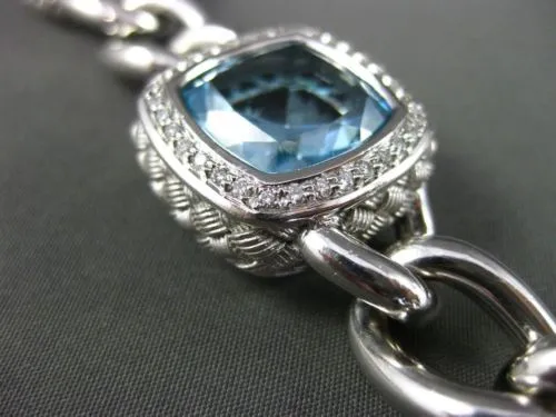 ESTATE WIDE & LONG 46.0CT DIAMOND & BLUE TOPAZ 14KT WHITE GOLD FILIGREE BRACELET