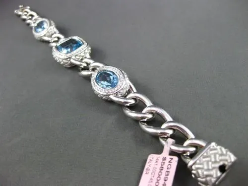 ESTATE WIDE & LONG 46.0CT DIAMOND & BLUE TOPAZ 14KT WHITE GOLD FILIGREE BRACELET