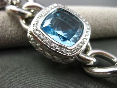 ESTATE WIDE & LONG 46.0CT DIAMOND & BLUE TOPAZ 14KT WHITE GOLD FILIGREE BRACELET