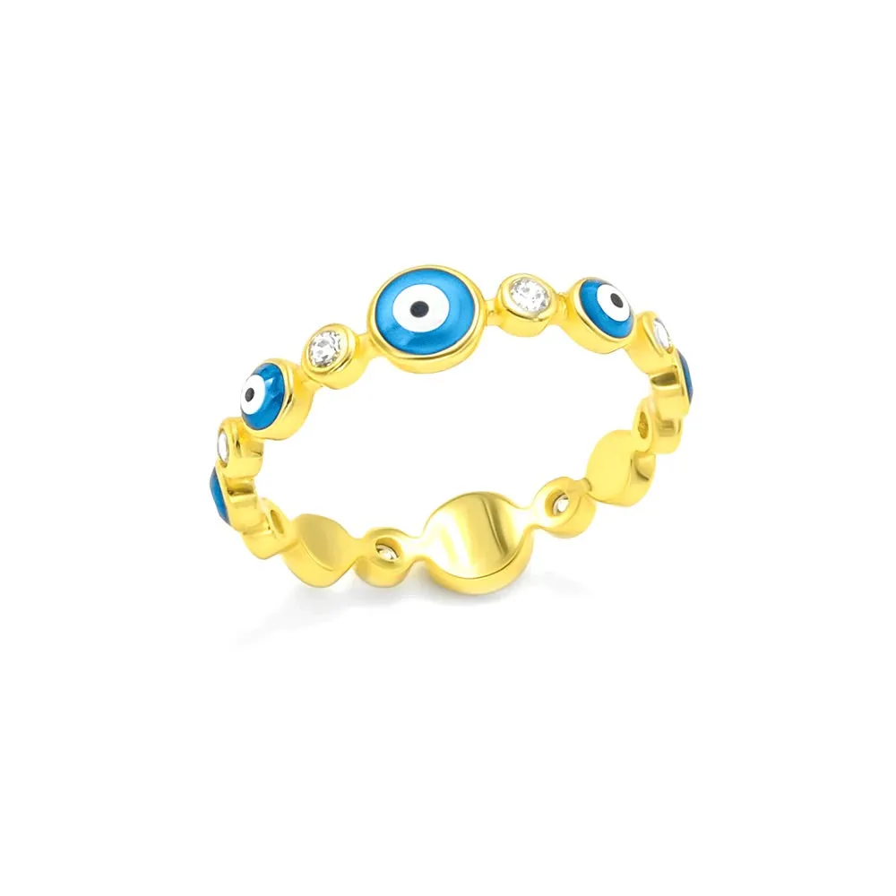 Evil Eye Ring Diamond Zircon 925 Sterling Silver Luxury Color Enamel Protection Rings - KESLEY