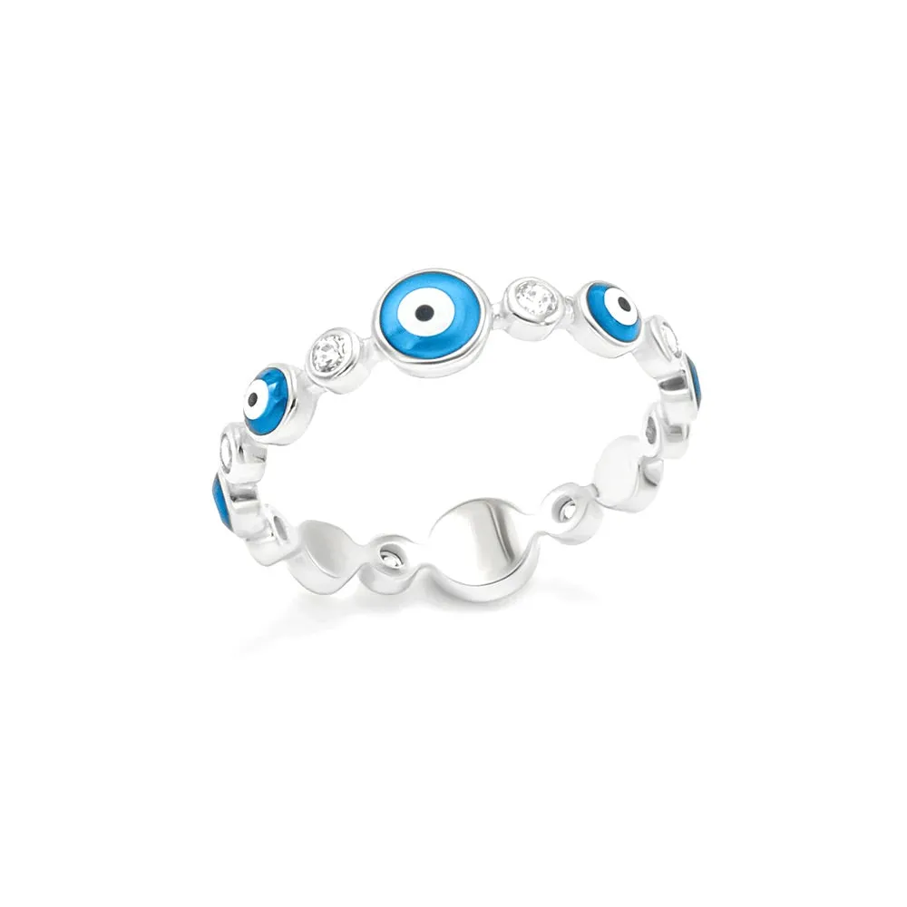 Evil Eye Ring Diamond Zircon 925 Sterling Silver Luxury Color Enamel Protection Rings - KESLEY