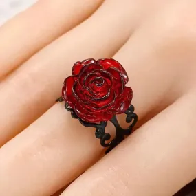 Exquisite Red Rose Adjustable Ring