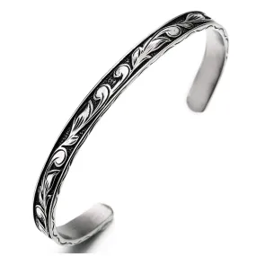 Exquisite Stainless Steel Vintage Branch Leaf Filigree Cuff Bangle Bracelet for Men Women Adjustable