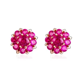 FANCIME Ruby Cluster Flower 14k Rose Gold Stud Earrings