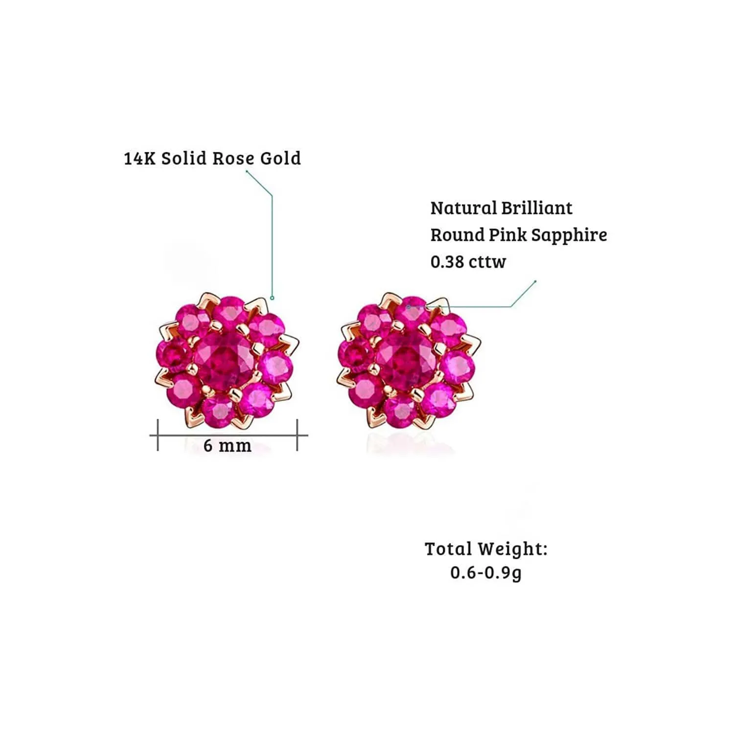 FANCIME Ruby Cluster Flower 14k Rose Gold Stud Earrings