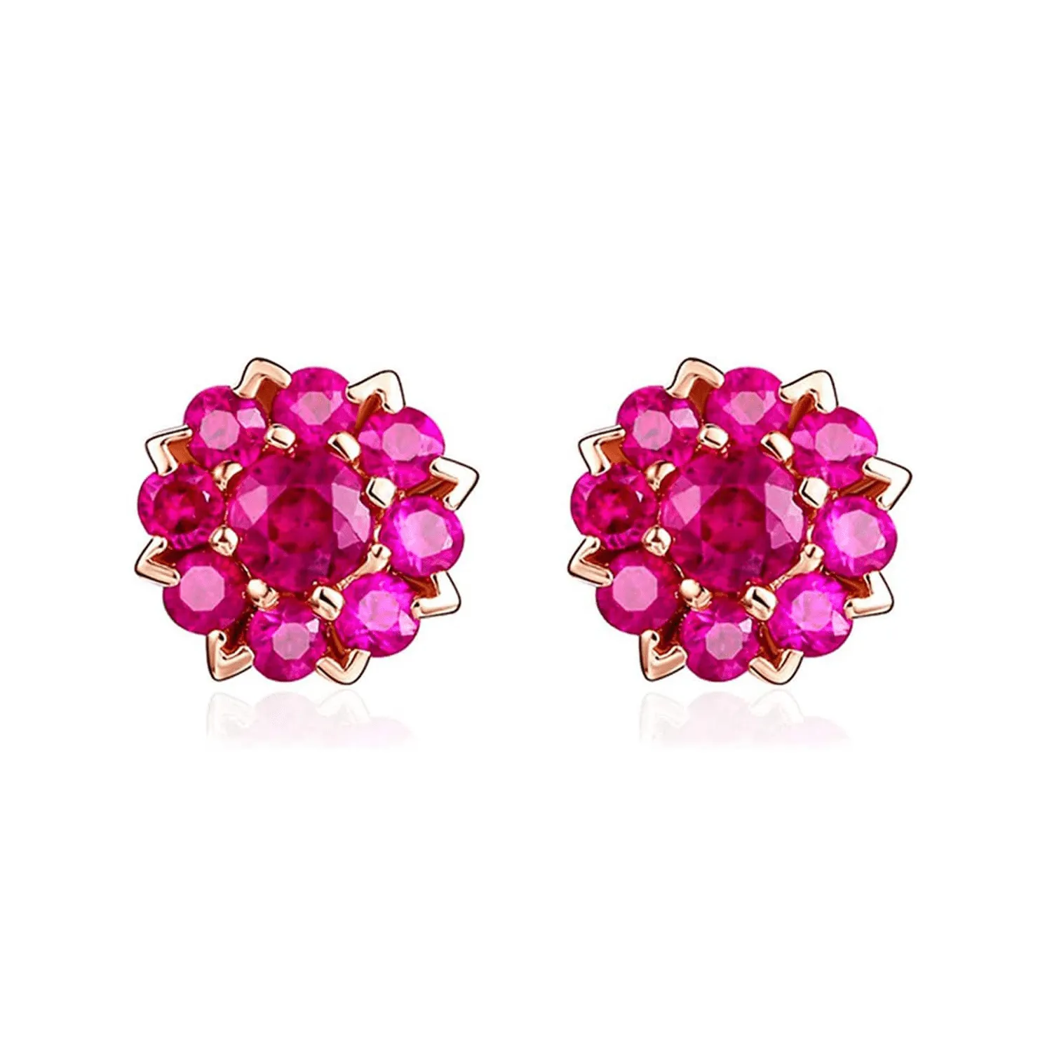 FANCIME Ruby Cluster Flower 14k Rose Gold Stud Earrings