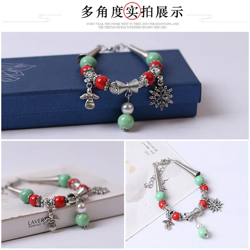 Fashion ethnic style pearl porcelain bead couple bracelet female natural matching hand-woven