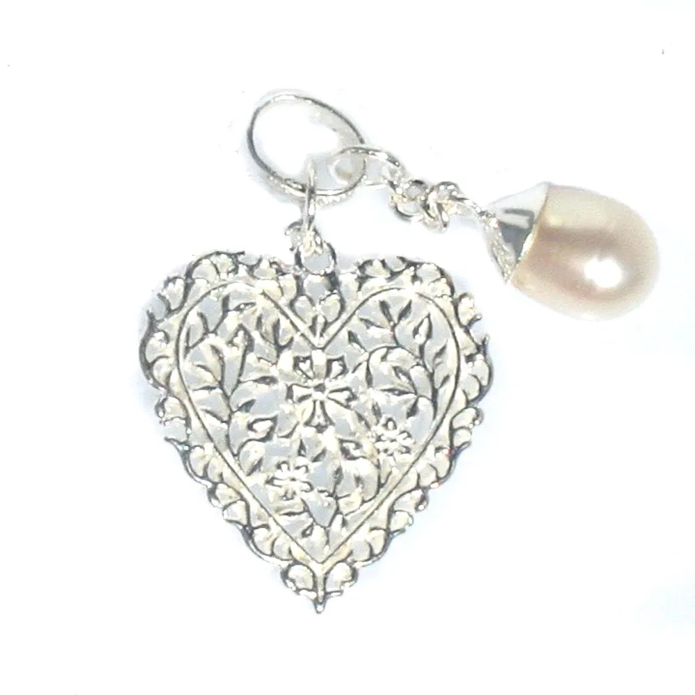 Filagree Heart With Seperate Pearl Pendant