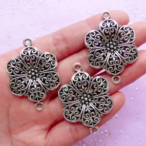 Filigree Flower Connectors Link (3pcs) (28mm x 40mm / Tibetan Silver) Lace Charms Metal Findings Pendant Bracelet Earrings Making CHM480