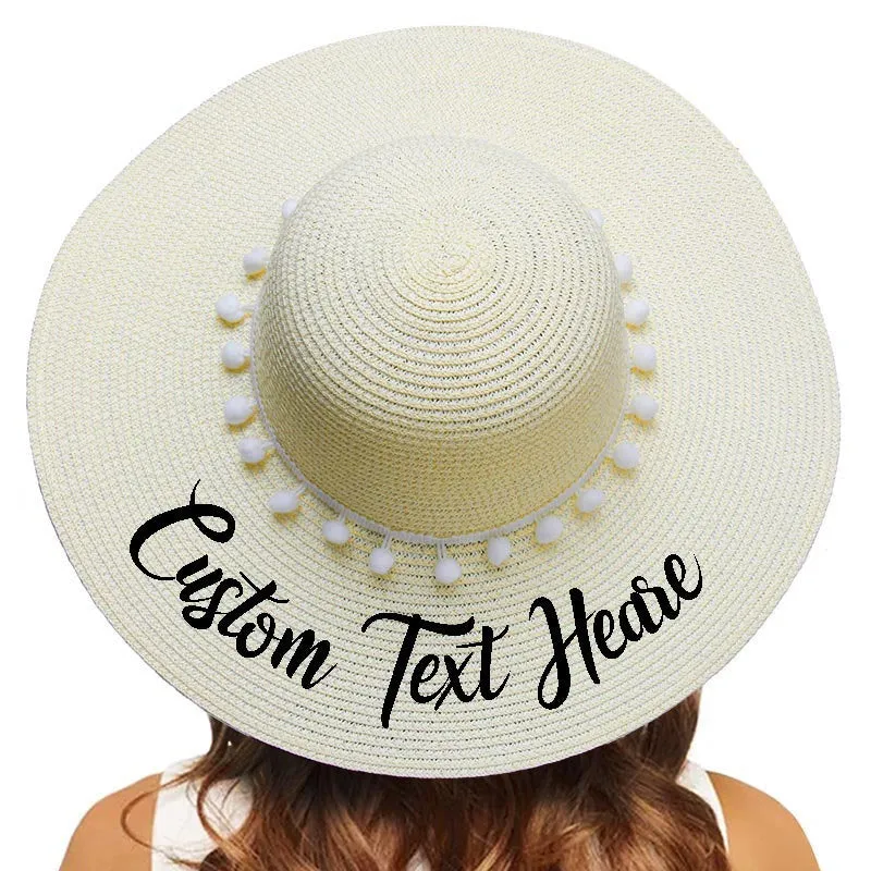 Floppy Beach Hat Personalized Bride Hat Floppy Hat with Name Custom Personalized Beach Hat Honeymoon Must Have Gift Straw Hat Customizable