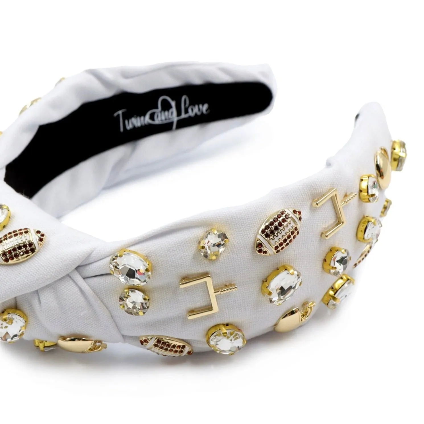 Football Jeweled Knot Headband (White)