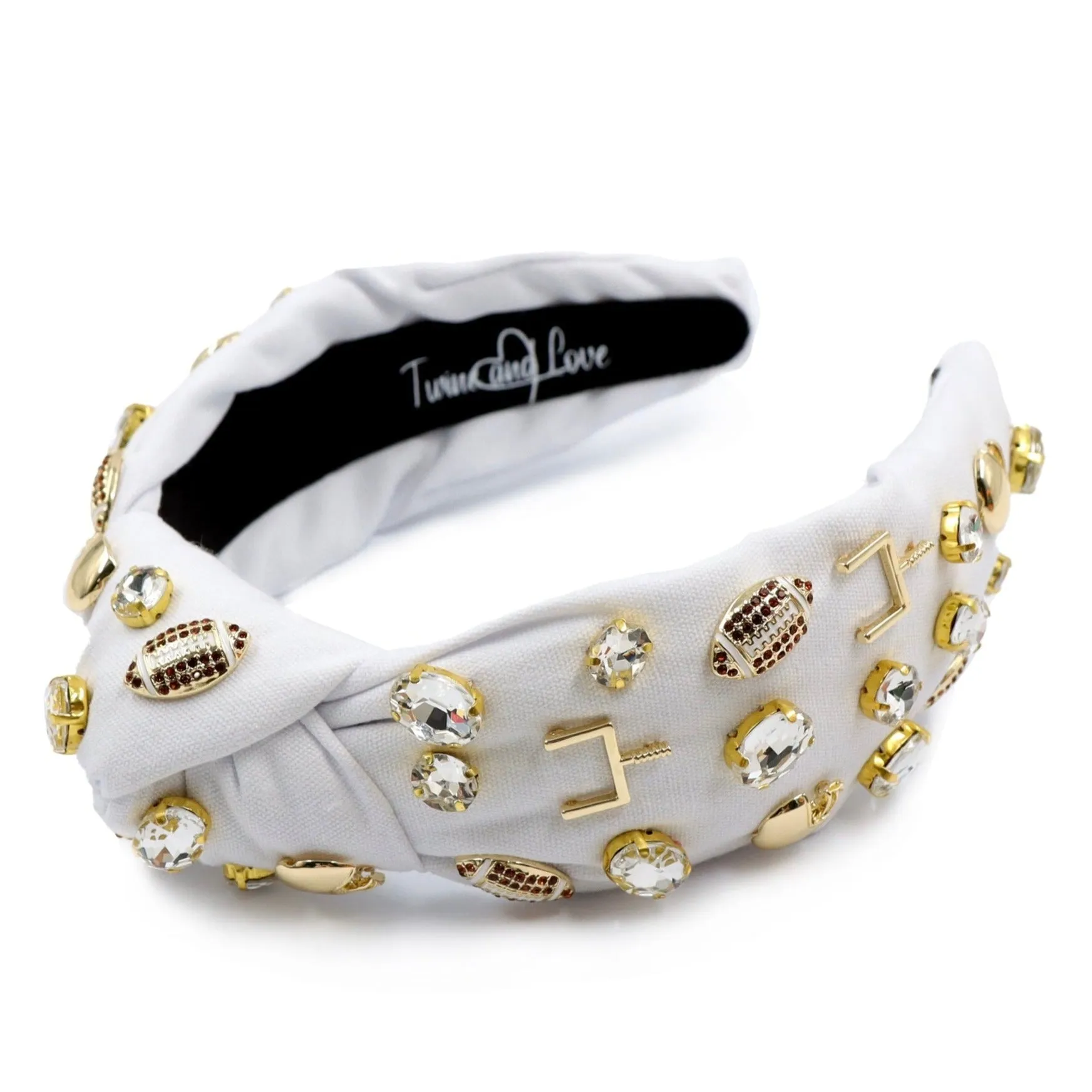 Football Jeweled Knot Headband (White)