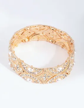 Gold Filigree & Pearl Stretch Bracelet