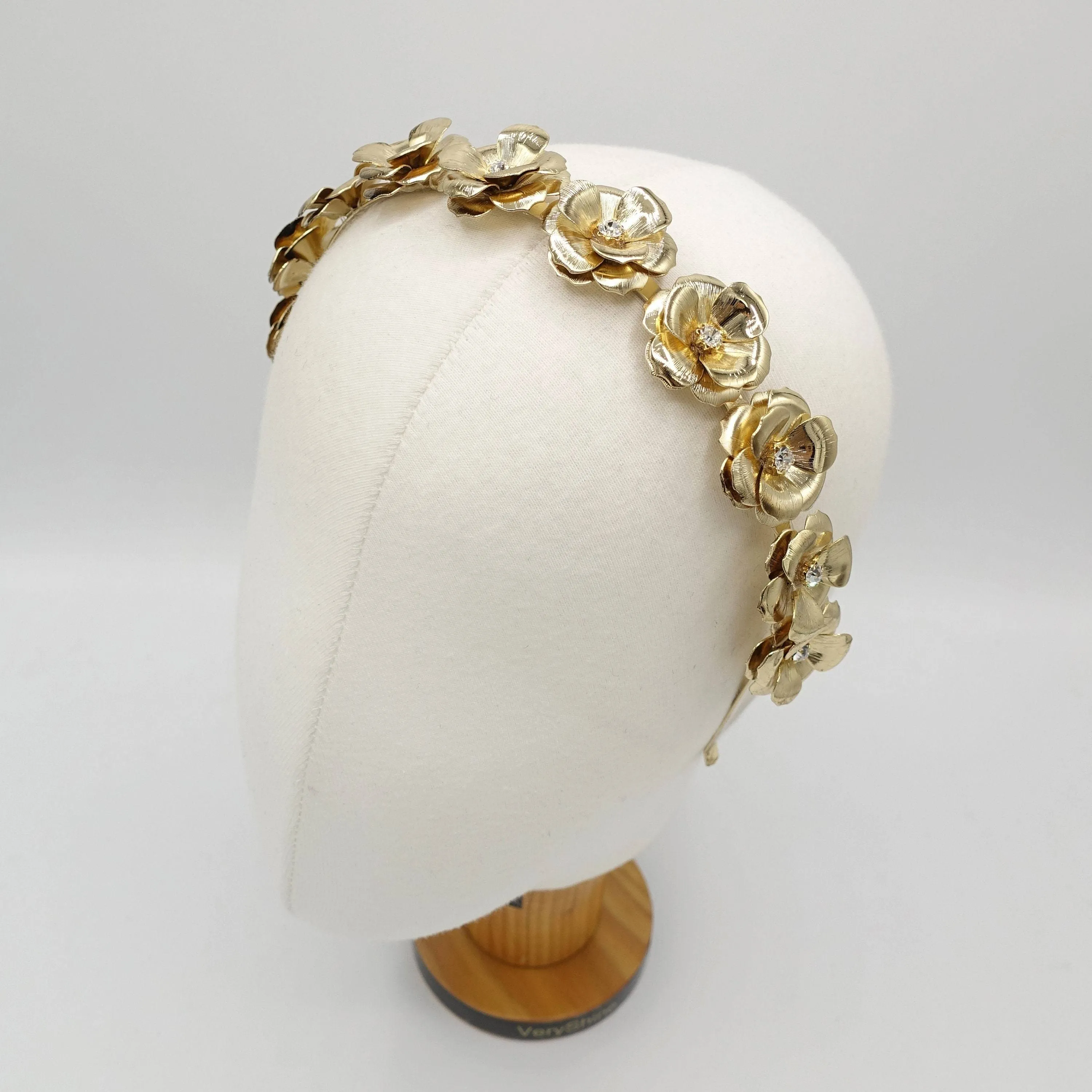 gold flower bridal headband metal wedding hairband for brides