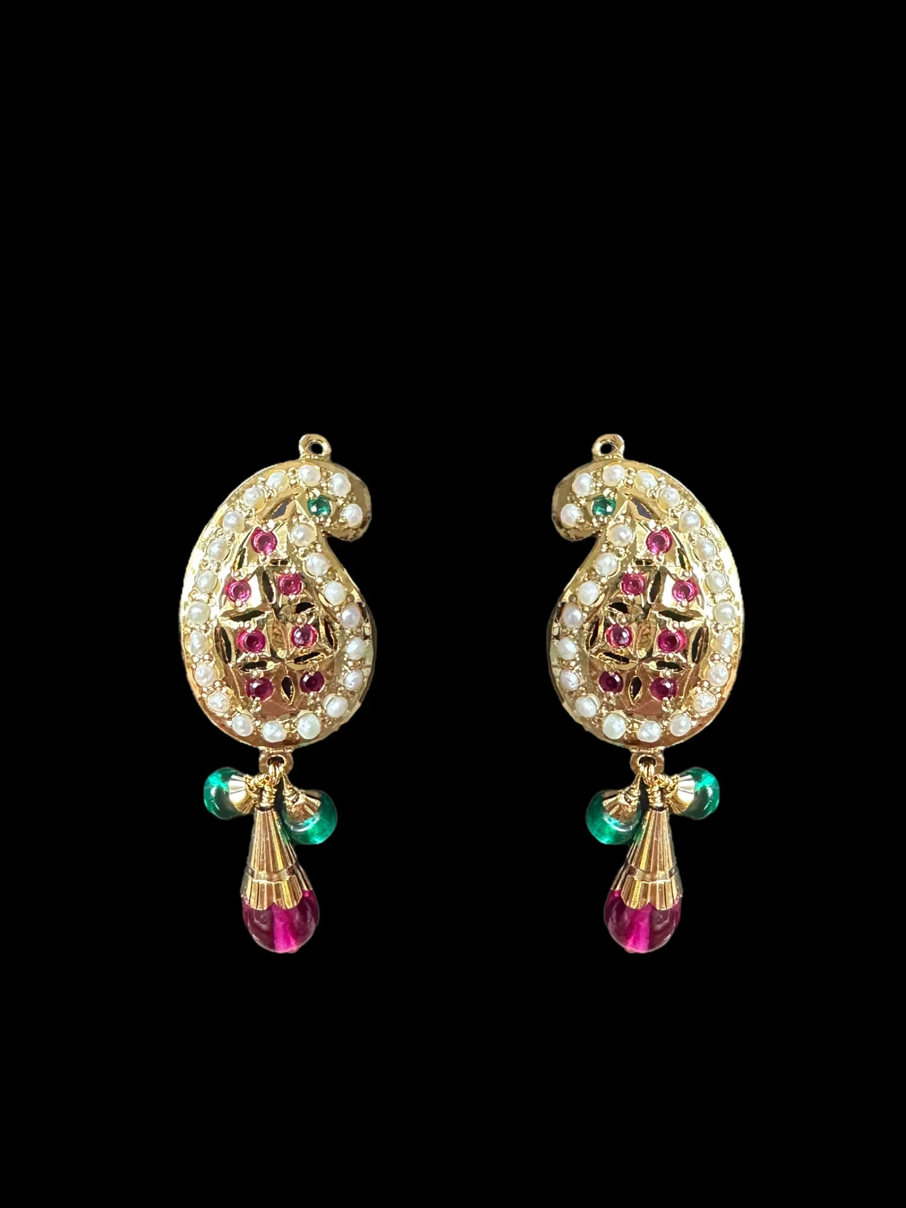 Gold plated jadau silver pendant set in ruby emeralds   ( READY TO SHIP )