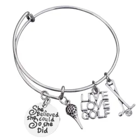 Golf Bangle Bracelet with Inspirational Charm