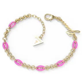 Guess Gold Plated Stainless Steel Neon Pink Multi Charms Bracelet