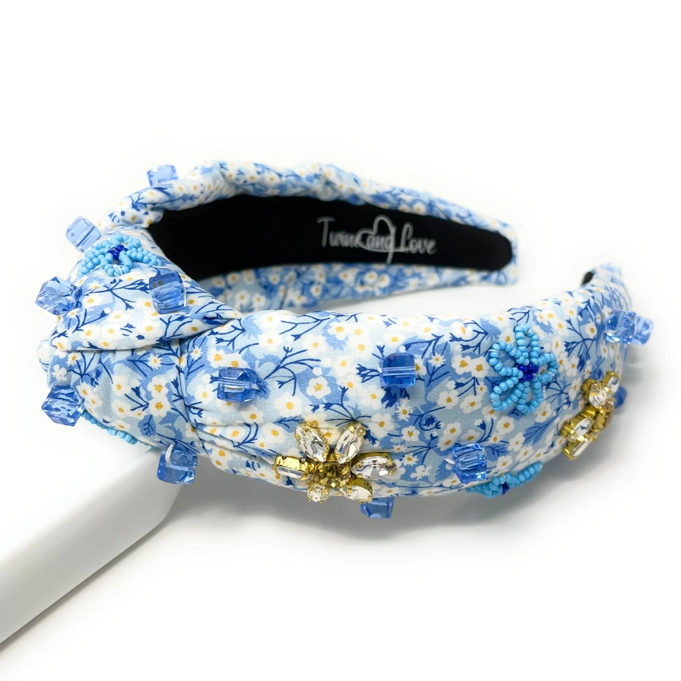 Hand Sewn Camellia Jeweled Knot Headband