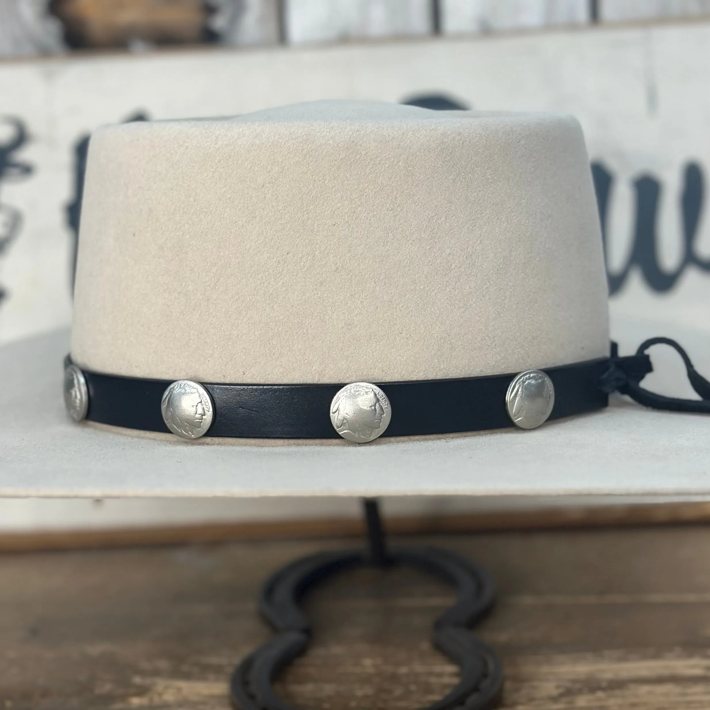 Hat Band | Black Leather with Indian Head Concho