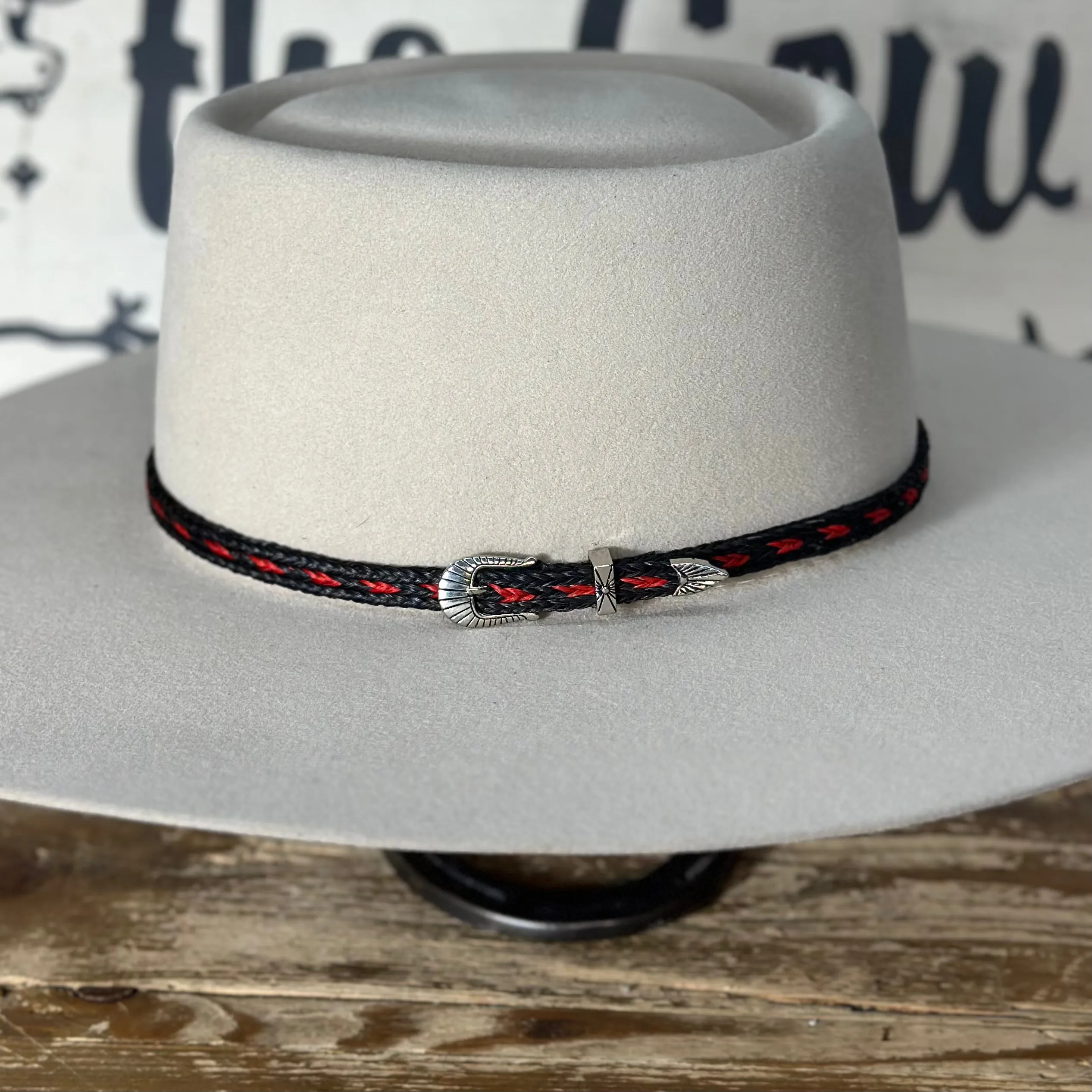 Hat Band | Horsehair 3 Strand w/ Buckle Black/Red