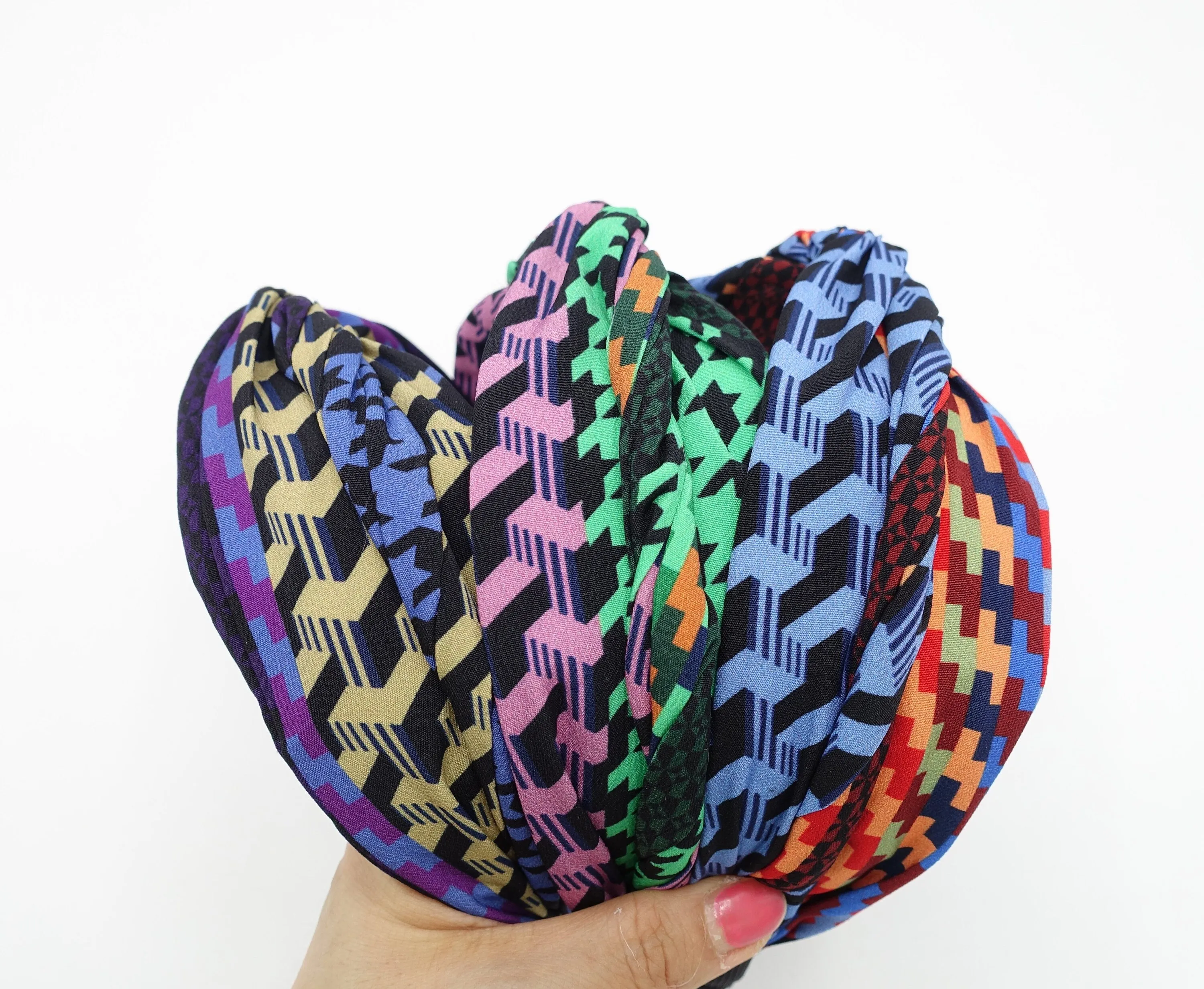 houndstooth check headband multi colored twisted hairband for women