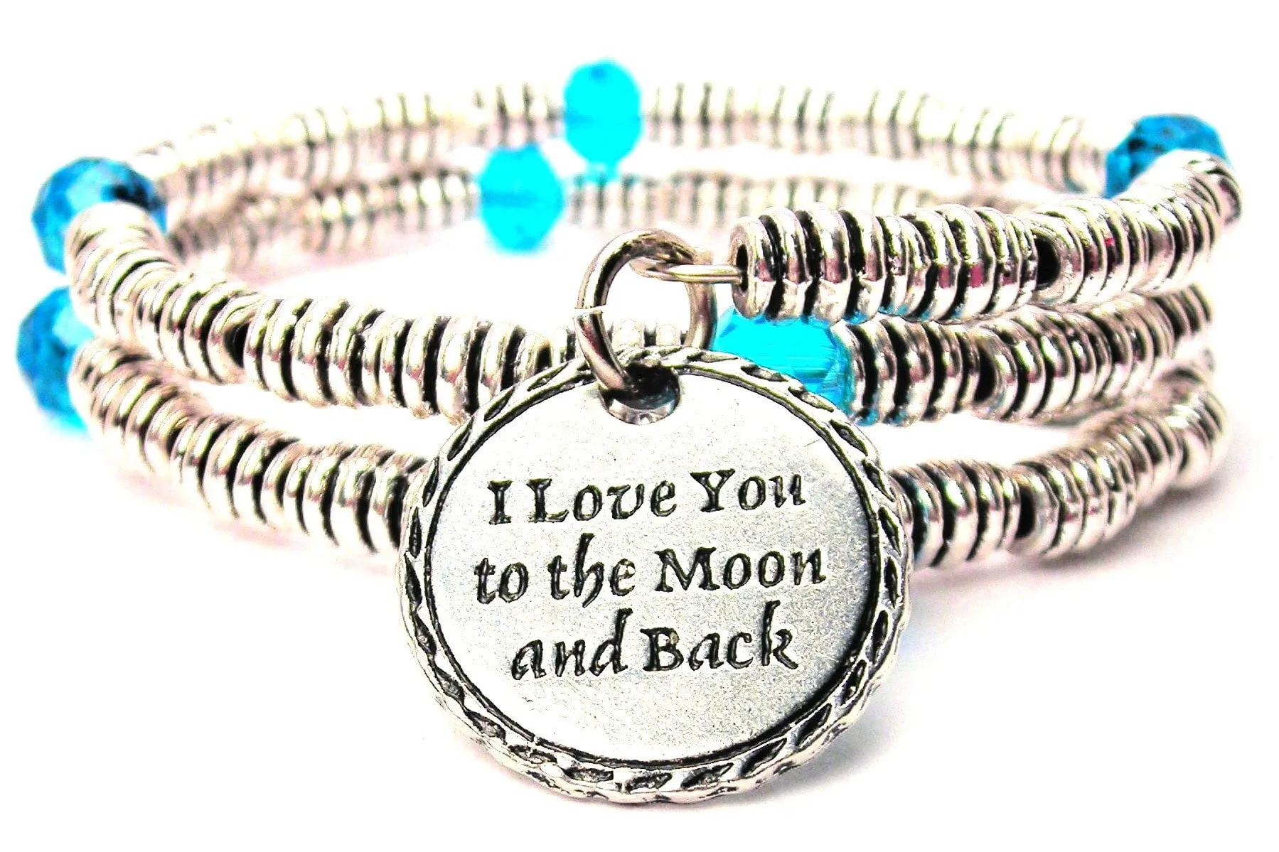 I Love You To The Moon And Back Detailed Trim Curly Coil Wrap Style Bangle Bracelet