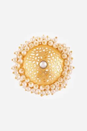 Jaali Pattern Pearl Embellished Hand Ring