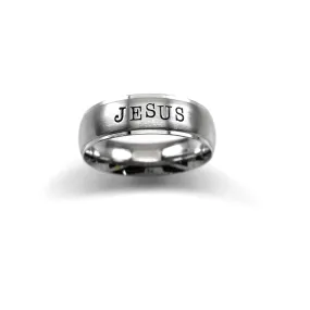 Jesus Hand Stamped Stainless Steel Wide Band Ring