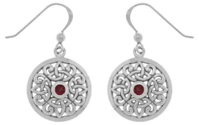 Jewelry Trends Sterling Silver Celtic Knot Round Shield Dangle Earrings with Synthetic Ruby