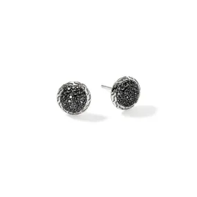 JOHN HARDY ESSENTIAL STERLING SILVER BLACK SAPPHIRE DISC STUD EARRINGS