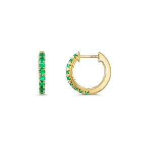 Krisscut Half Moon Emerald Huggies Mini | 18K Yellow Gold