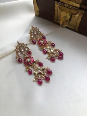 Kundan long earrings with ruby beads