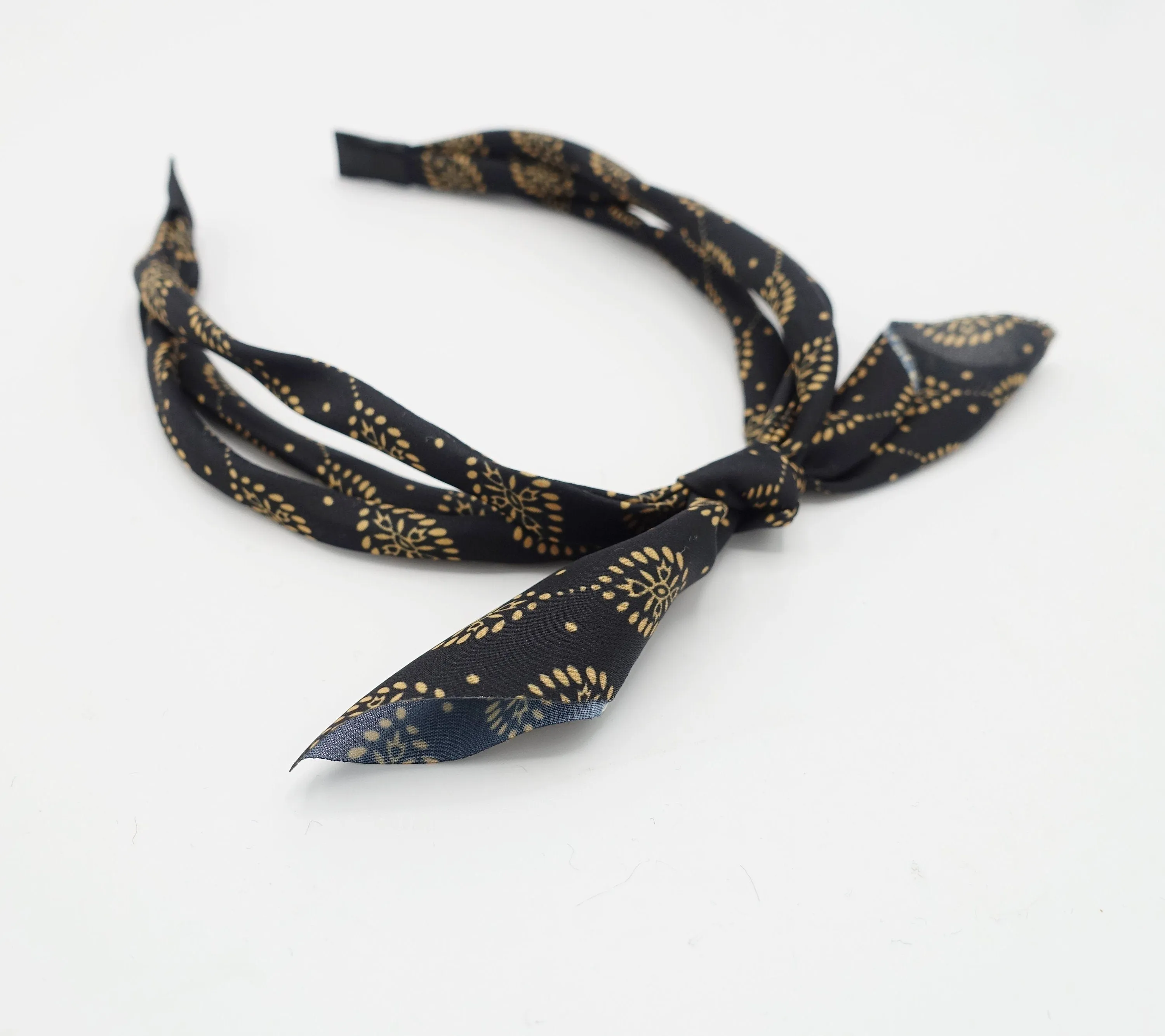 leaf print bow knot triple fabric strand headband unique thin hairband women hair accessory