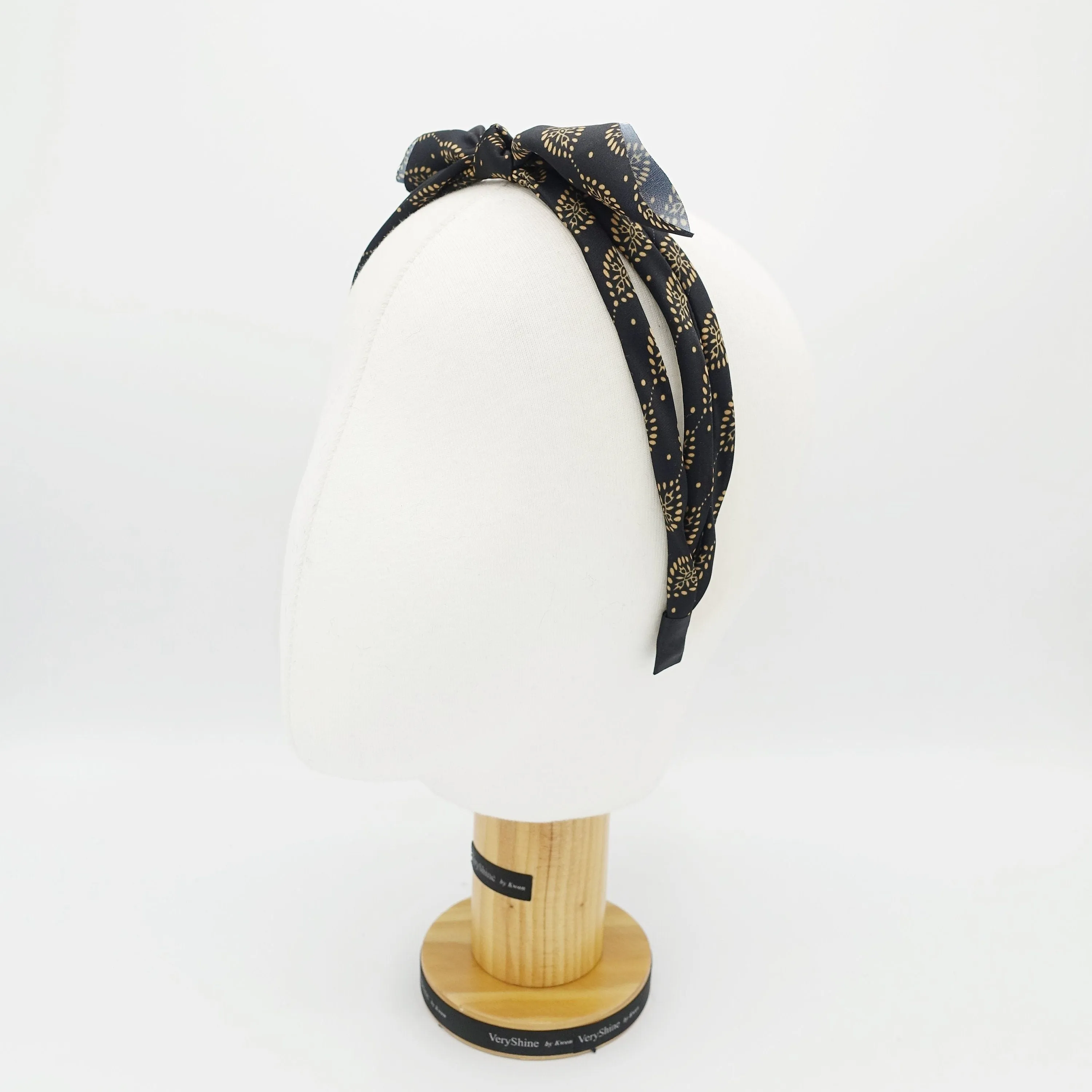 leaf print bow knot triple fabric strand headband unique thin hairband women hair accessory