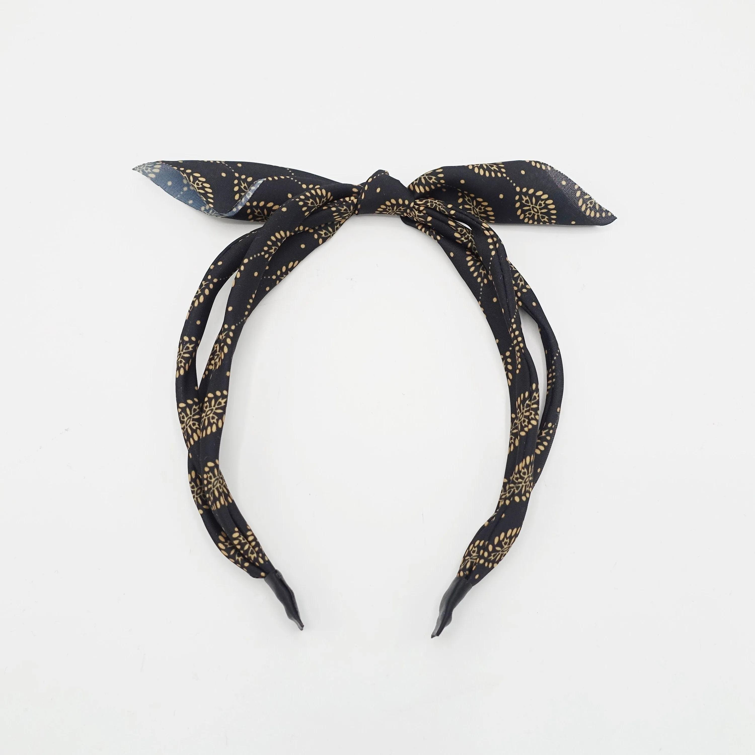 leaf print bow knot triple fabric strand headband unique thin hairband women hair accessory