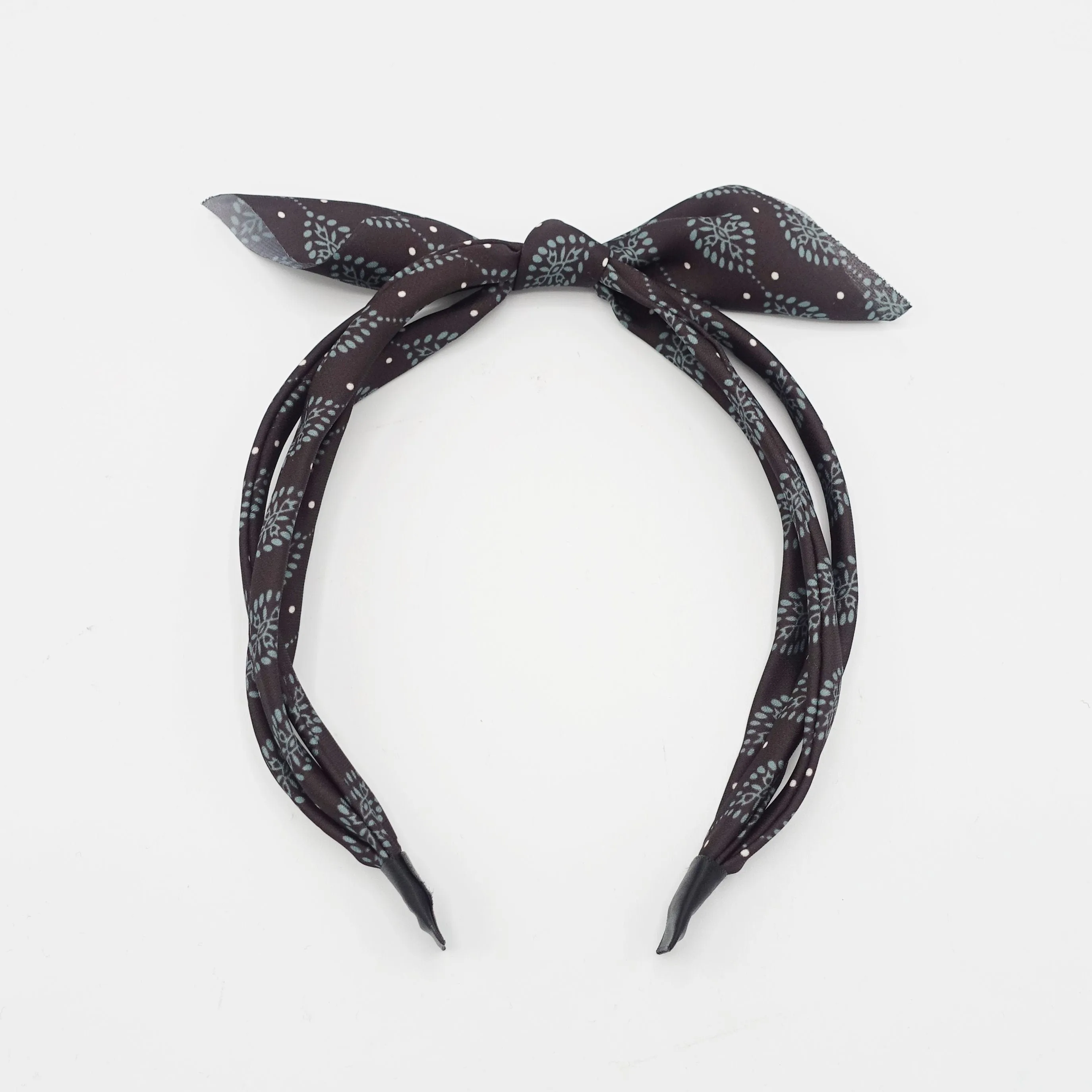 leaf print bow knot triple fabric strand headband unique thin hairband women hair accessory