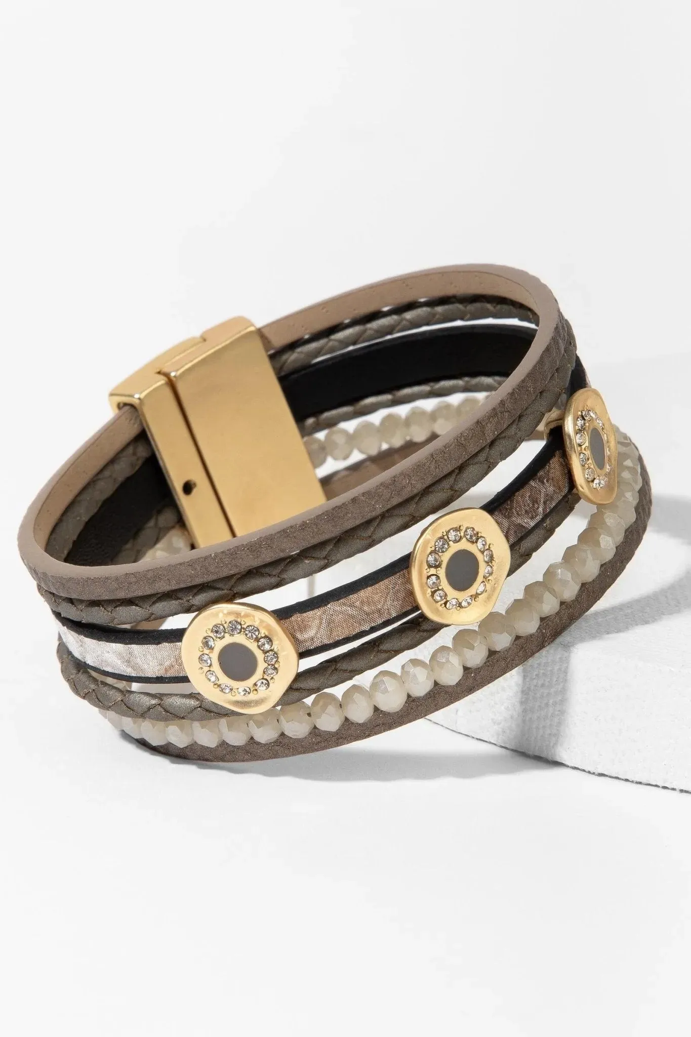 Leather Gold Medallion Multi Strand Bracelet