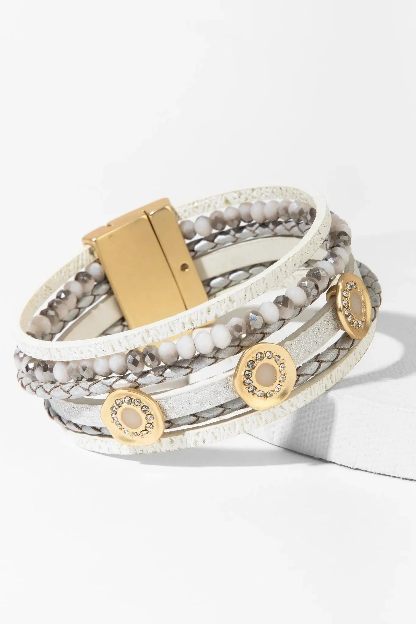 Leather Gold Medallion Multi Strand Bracelet