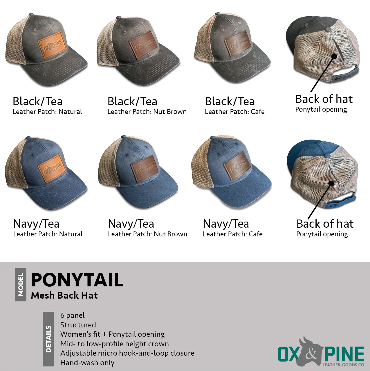 Leather Patch Ponytail Style Hat - Pine Tree Ridgeline Stamp