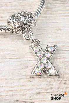 Letter X Rhinestone Bead Charm