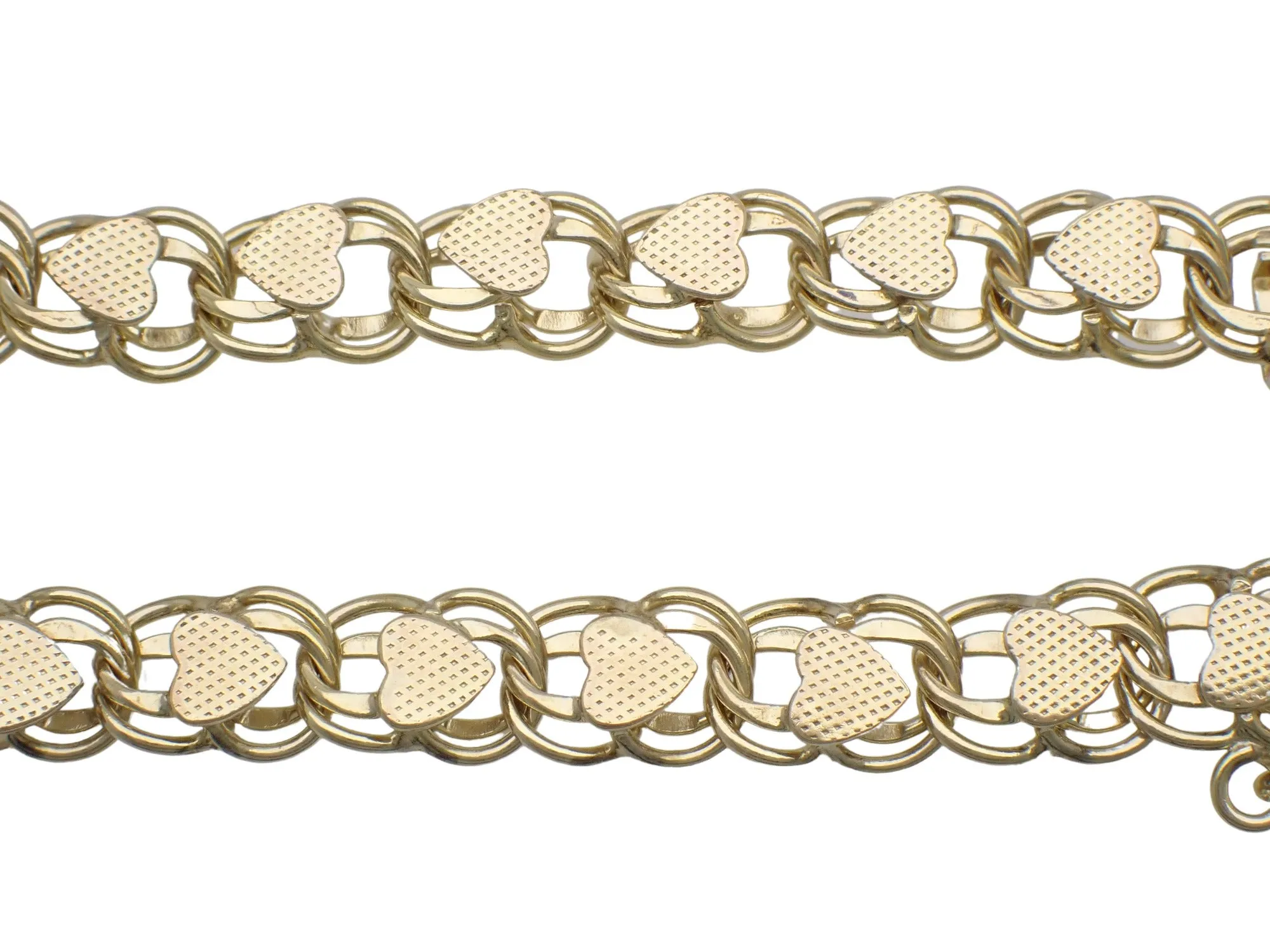 Linked Hearts 1960's Vintage 12K Yellow Gold Filled Double Link Charm Bracelet - 7 Inches